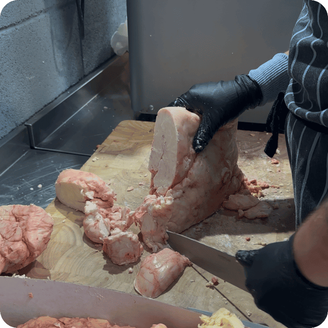 Fresh suet prepared for Teloven small-batch tallow skincare